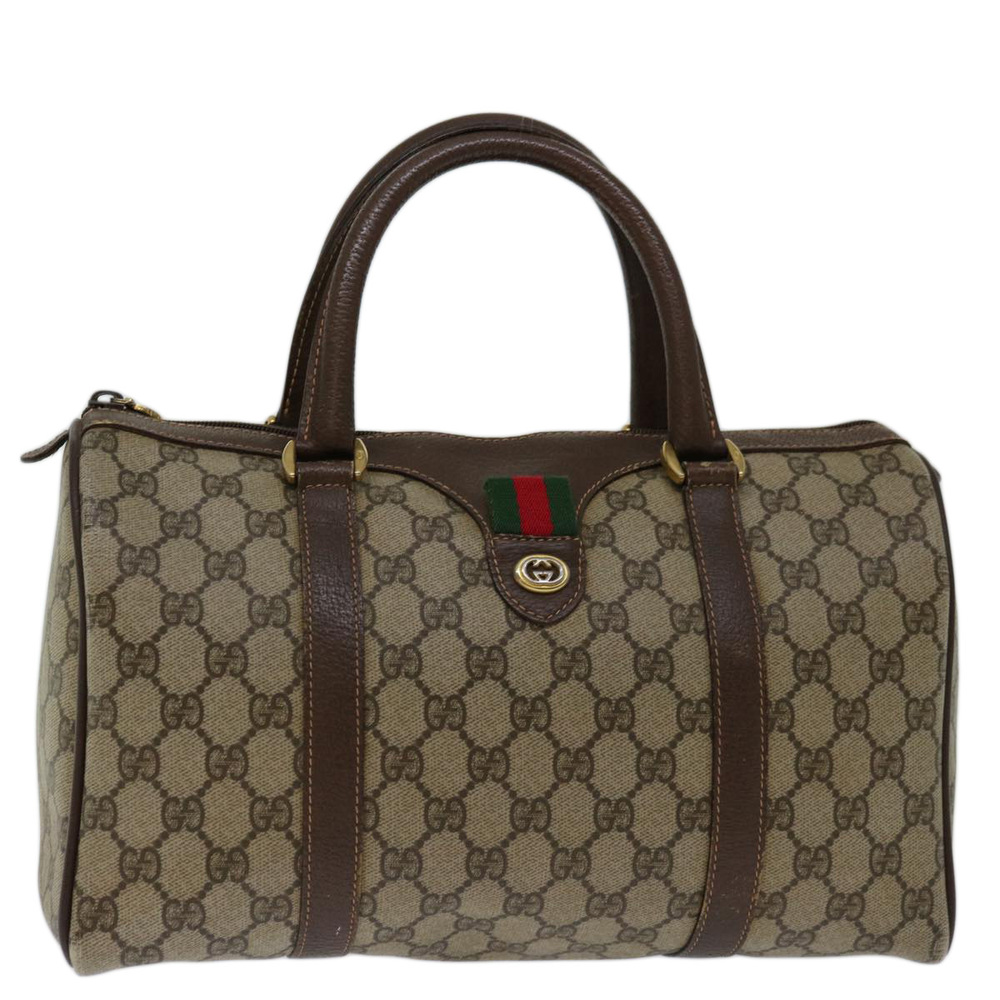 GUCCI GG Supreme Web Sherry Line Hand Bag PVC Beige Red 40 02 007 Auth 67806 - Picture 1 of 16